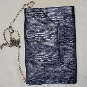 Nordstrom Halogen Wallet Clutch Faux Snake Metallic Blue Removable Chain